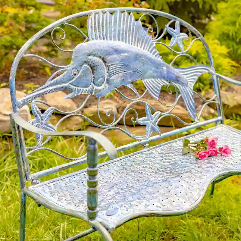 Banc en forme d'espadon côtier avec assise incurvée - 50,39 x 19,29 x 39,37