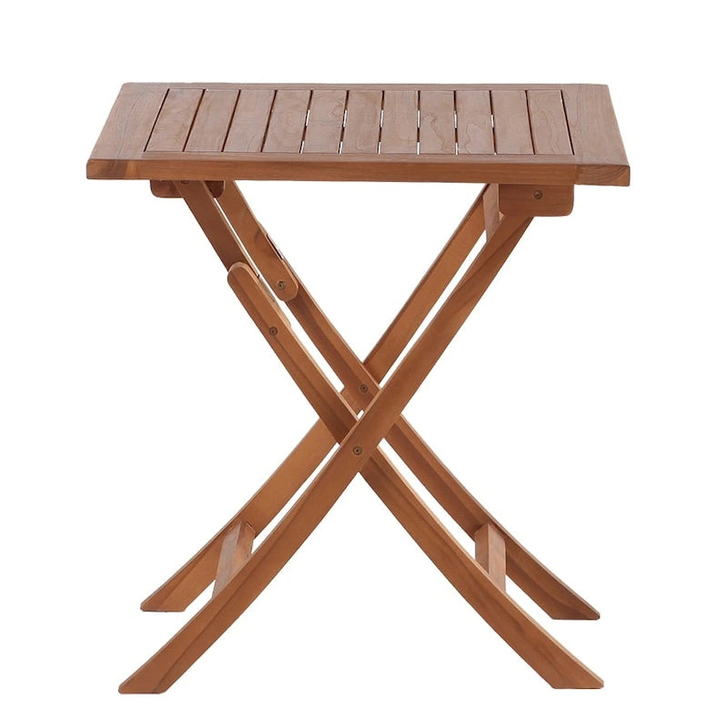 Table de patio pliante 2 personnes en teck naturel de style nordique 28
