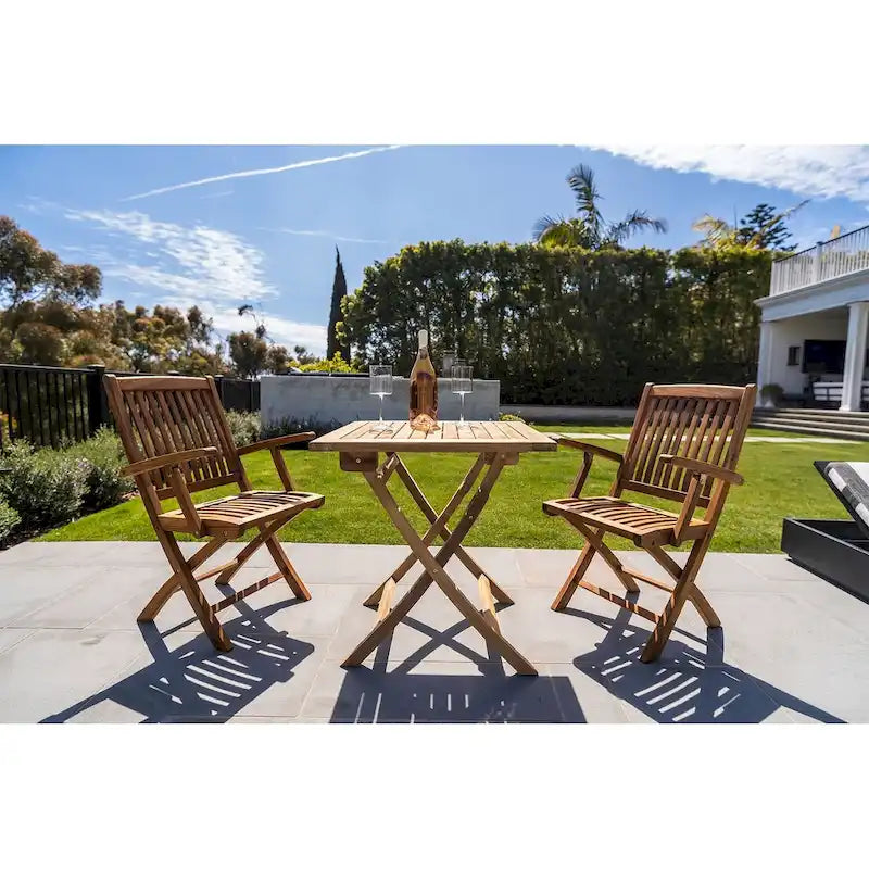 Table de patio pliante 2 personnes en teck naturel de style nordique 28