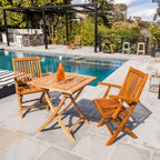 Table de patio pliante 2 personnes en teck naturel de style nordique 28