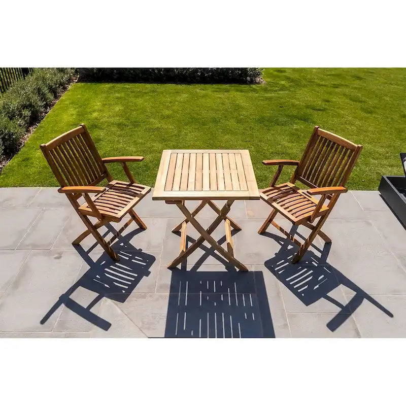 Table de patio pliante 2 personnes en teck naturel de style nordique 28