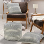 Pouf d'intérieur/extérieur Sevita Farmhouse à triple rayure - 45,7 x 45,7 x 35,6 cm