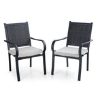 Ensemble de salle à manger d'extérieur MAISON ARTS 7 pièces, 6 chaises en rotin avec coussin et 1 table avec trou pour parasol - Non disponible