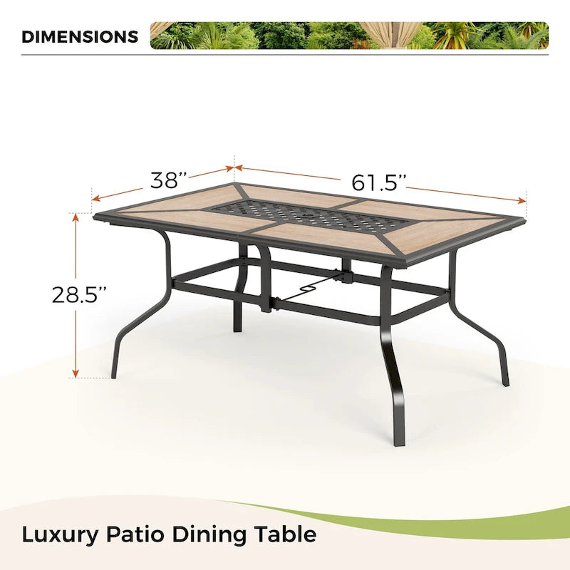 Ensemble de salle à manger d'extérieur MAISON ARTS 7 pièces, 6 chaises en rotin avec coussin et 1 table avec trou pour parasol - Non disponible