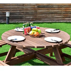 Ensemble table de pique-nique en bois pour terrasse, table ronde d'extérieur avec trou pour parasol, avec trou pour parasol.