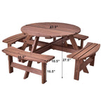 Ensemble table de pique-nique en bois pour terrasse, table ronde d'extérieur avec trou pour parasol, avec trou pour parasol.