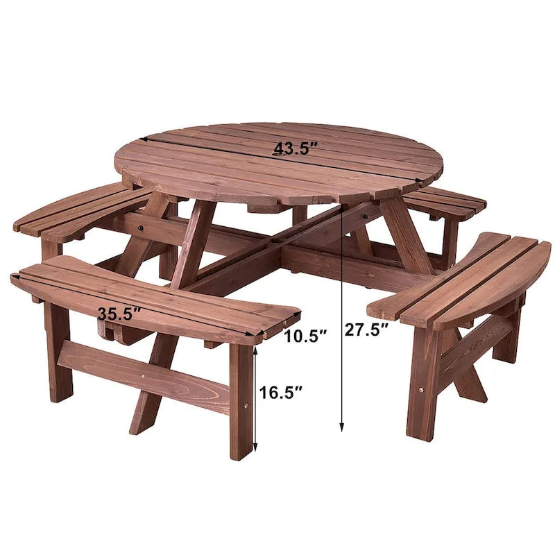 Ensemble table de pique-nique en bois pour terrasse, table ronde d'extérieur avec trou pour parasol, avec trou pour parasol.