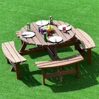 Ensemble table de pique-nique en bois pour terrasse, table ronde d'extérieur avec trou pour parasol, avec trou pour parasol.