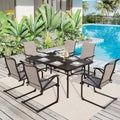 Ensemble de salle à manger d'extérieur 7 pièces, comprenant 6 chaises en tissu textilène et 1 table en métal avec trou pour parasol de 5,3 cm.