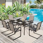 7-Piece Patio Dining Sets , 6 Textilene Fabirc Chairs and 1 Metal Table with 2.1 Umbrella Hole