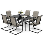 Ensemble de salle à manger d'extérieur 7 pièces, comprenant 6 chaises en tissu textilène et 1 table en métal avec trou pour parasol de 5,3 cm.
