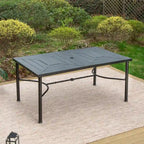 Ensemble de salle à manger d'extérieur 7 pièces, comprenant 6 chaises en tissu textilène et 1 table en métal avec trou pour parasol de 5,3 cm.