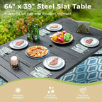 Ensemble de salle à manger d'extérieur 7 pièces, comprenant 6 chaises en tissu textilène et 1 table en métal avec trou pour parasol de 5,3 cm.