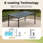 Ensemble de salle à manger d'extérieur 7 pièces, comprenant 6 chaises en tissu textilène et 1 table en métal avec trou pour parasol de 5,3 cm.