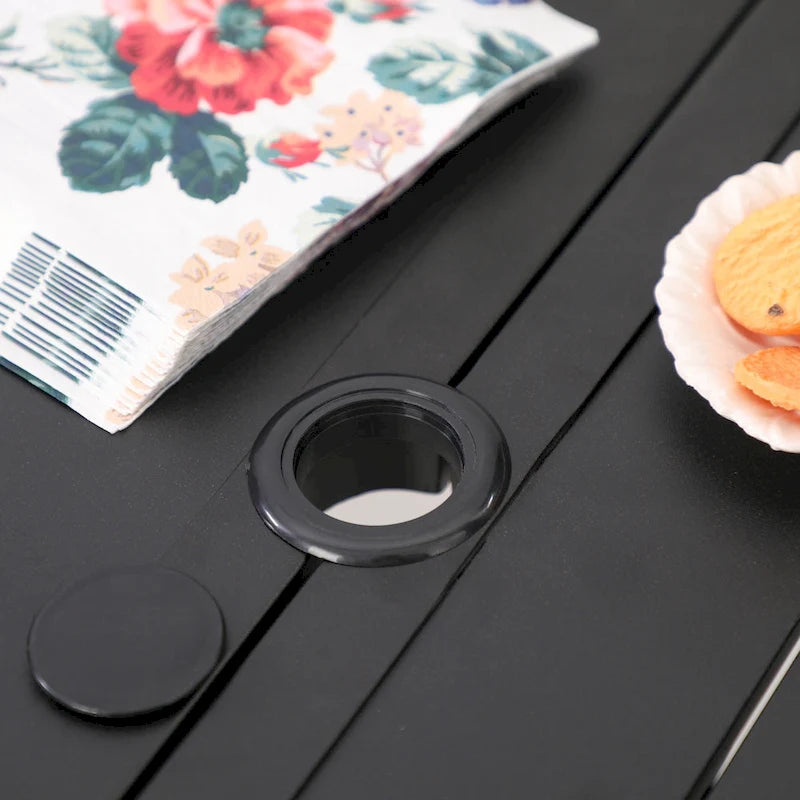 Ensemble de salle à manger d'extérieur 7 pièces, comprenant 6 chaises en tissu textilène et 1 table en métal avec trou pour parasol de 5,3 cm.
