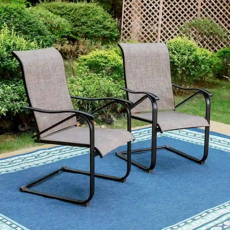 Ensemble de salle à manger d'extérieur 7 pièces, comprenant 6 chaises en tissu textilène et 1 table en métal avec trou pour parasol de 5,3 cm.