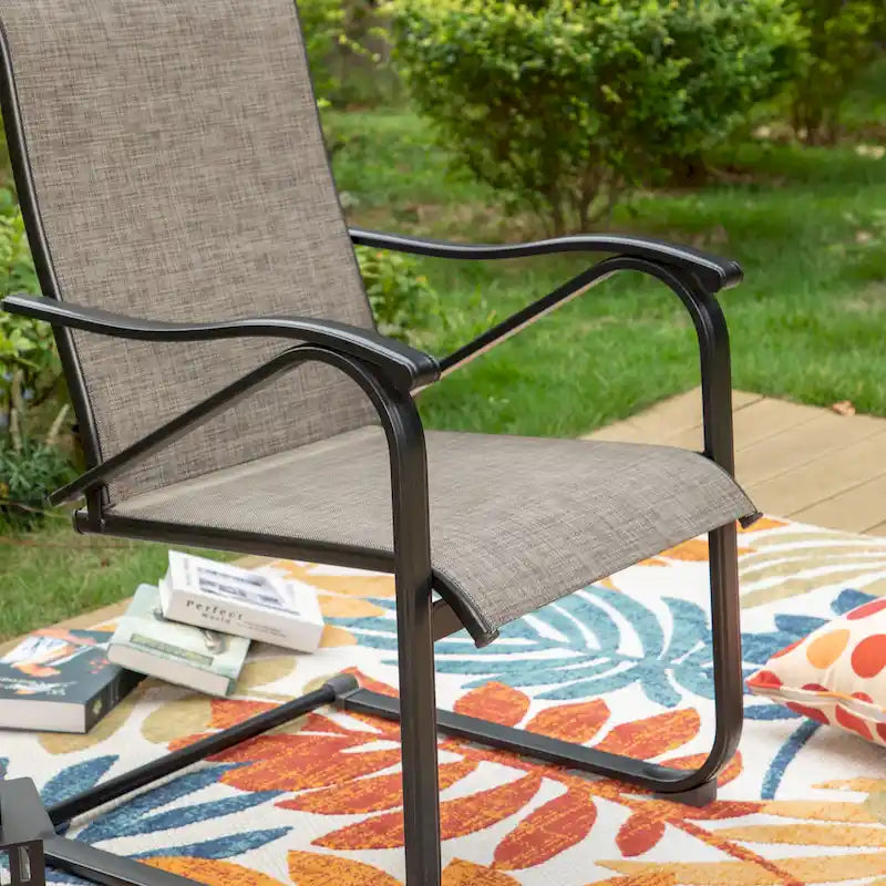 Ensemble de salle à manger d'extérieur 7 pièces, comprenant 6 chaises en tissu textilène et 1 table en métal avec trou pour parasol de 5,3 cm.