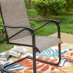 Ensemble de salle à manger d'extérieur 7 pièces, comprenant 6 chaises en tissu textilène et 1 table en métal avec trou pour parasol de 5,3 cm.
