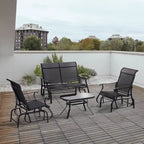 Ensemble de mobilier d'extérieur Outsunny 4 pièces comprenant un banc de jardin à bascule 2 places, une chaise longue et une table basse.