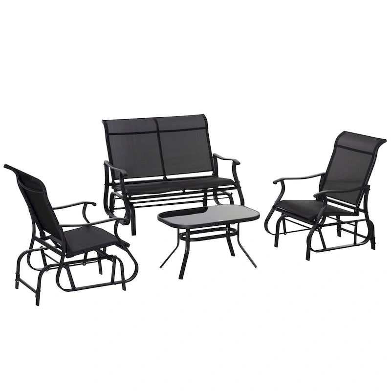 Ensemble de mobilier d'extérieur Outsunny 4 pièces comprenant un banc de jardin à bascule 2 places, une chaise longue et une table basse.