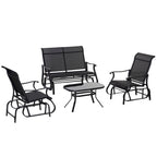 Ensemble de mobilier d'extérieur Outsunny 4 pièces comprenant un banc de jardin à bascule 2 places, une chaise longue et une table basse.