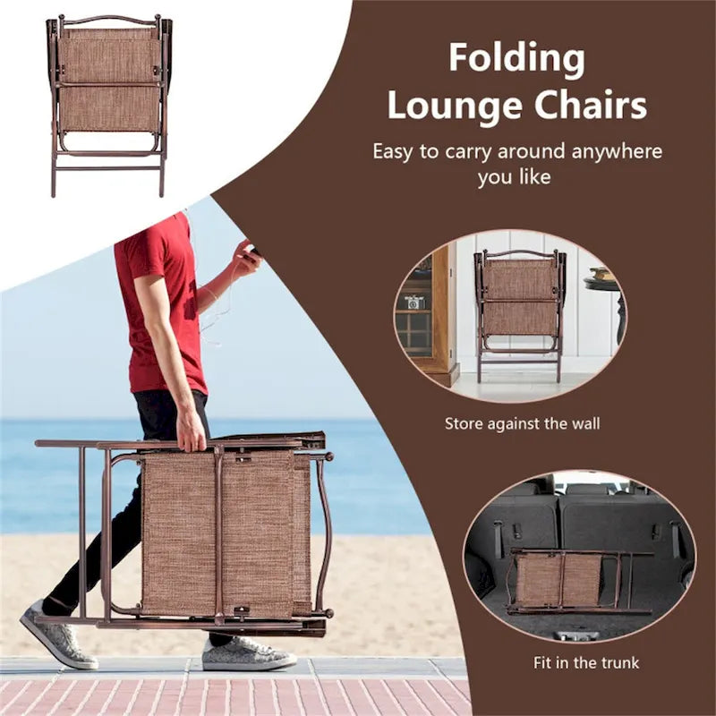 Chaises de terrasse pliantes à dossier en toile pour camping (lot de 2)