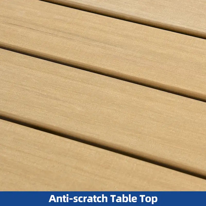 Table de salle à manger rectangulaire d'extérieur Moasis avec plateau en faux bois pour 4 à 6 personnes