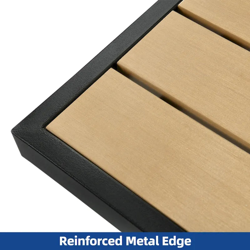 Table de salle à manger rectangulaire d'extérieur Moasis avec plateau en faux bois pour 4 à 6 personnes