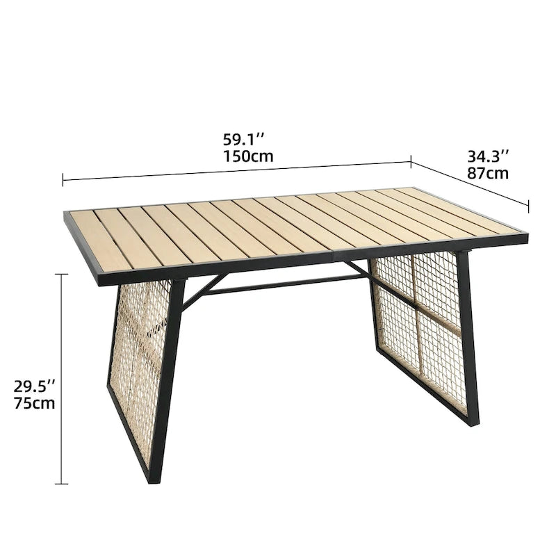 Table de salle à manger rectangulaire d'extérieur Moasis avec plateau en faux bois pour 4 à 6 personnes