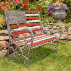 Banc de jardin en fer forgé « Fier d'être un drapeau américain » - 45,28 cm L x 20,47 cm l x 37 cm H