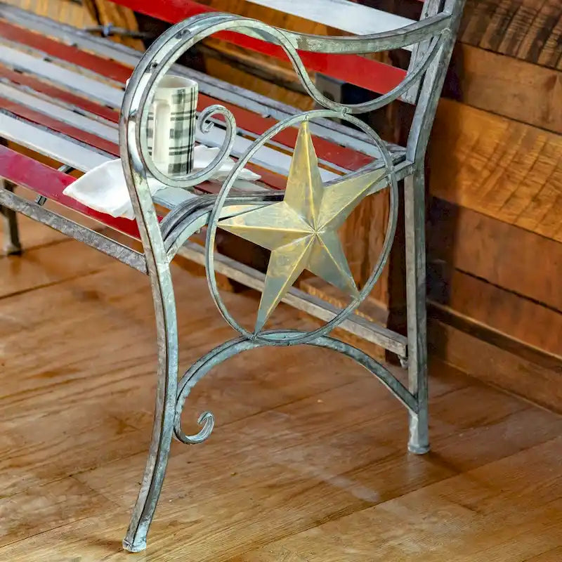 Banc de jardin en fer forgé « Fier d'être un drapeau américain » - 45,28 cm L x 20,47 cm l x 37 cm H