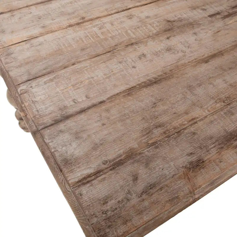 Table de salle à manger rectangulaire Maeve de 213 cm (84 pouces) en pin recyclé, avec pieds sculptés à quatre montants et finition antique.