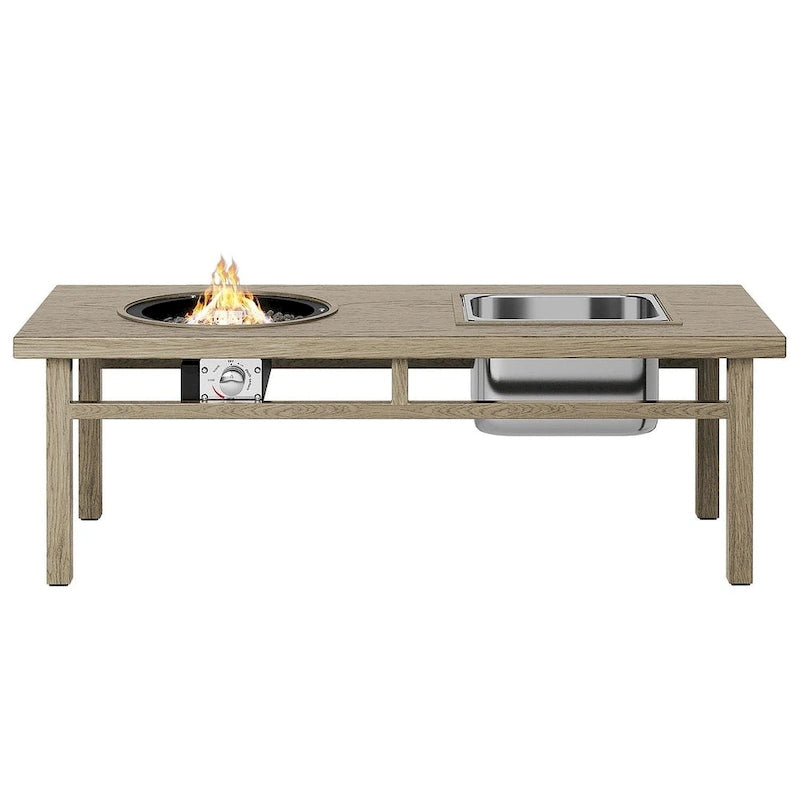 Patio Fire Pit Dining Table with Ice Bucket and Fire Pit