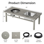 Table à manger avec foyer extérieur, seau à glace et brasero intégré.