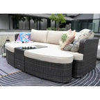 Ensemble de 9 pièces pour patio en résine tressée avec table foyer en béton