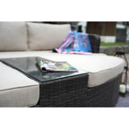 Ensemble de 9 pièces pour patio en résine tressée avec table foyer en béton