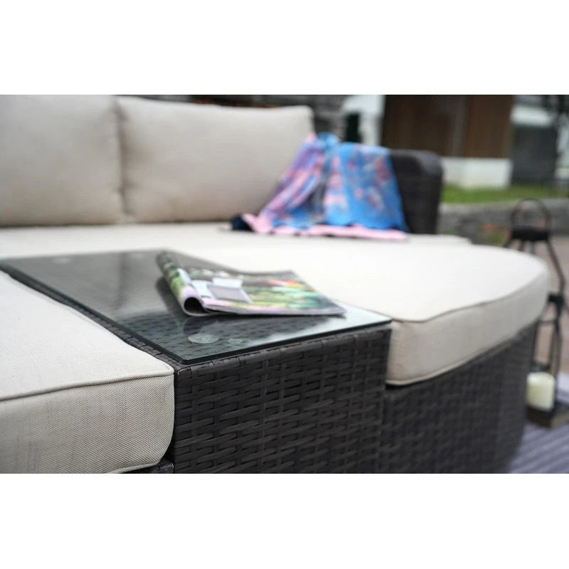Ensemble de 9 pièces pour patio en résine tressée avec table foyer en béton