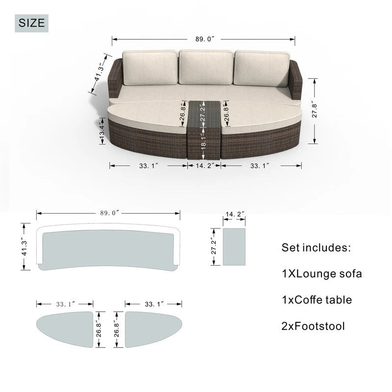 Ensemble de 9 pièces pour patio en résine tressée avec table foyer en béton