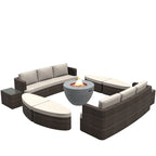 Ensemble de 9 pièces pour patio en résine tressée avec table foyer en béton