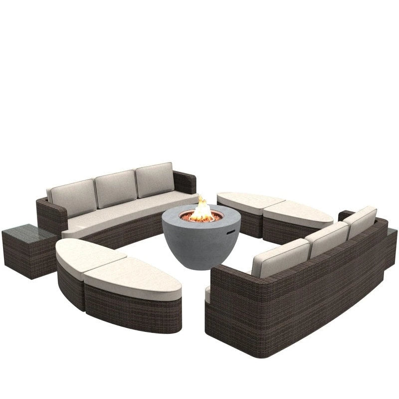 Ensemble de 9 pièces pour patio en résine tressée avec table foyer en béton