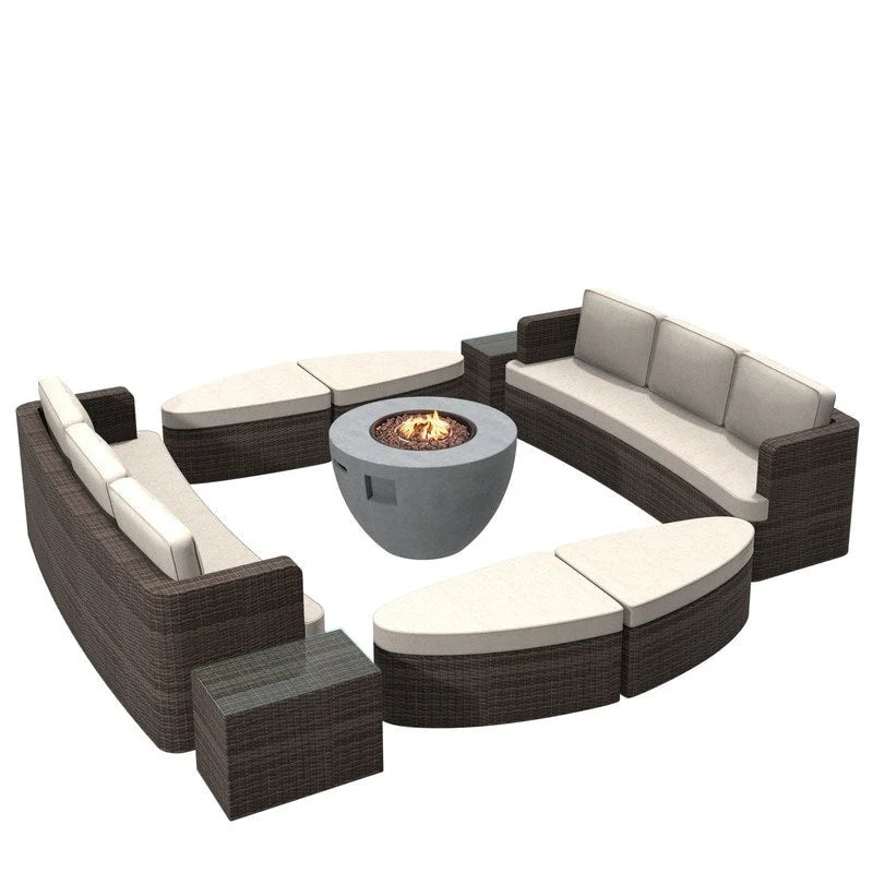 Ensemble de 9 pièces pour patio en résine tressée avec table foyer en béton