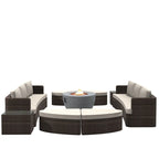 Ensemble de 9 pièces pour patio en résine tressée avec table foyer en béton