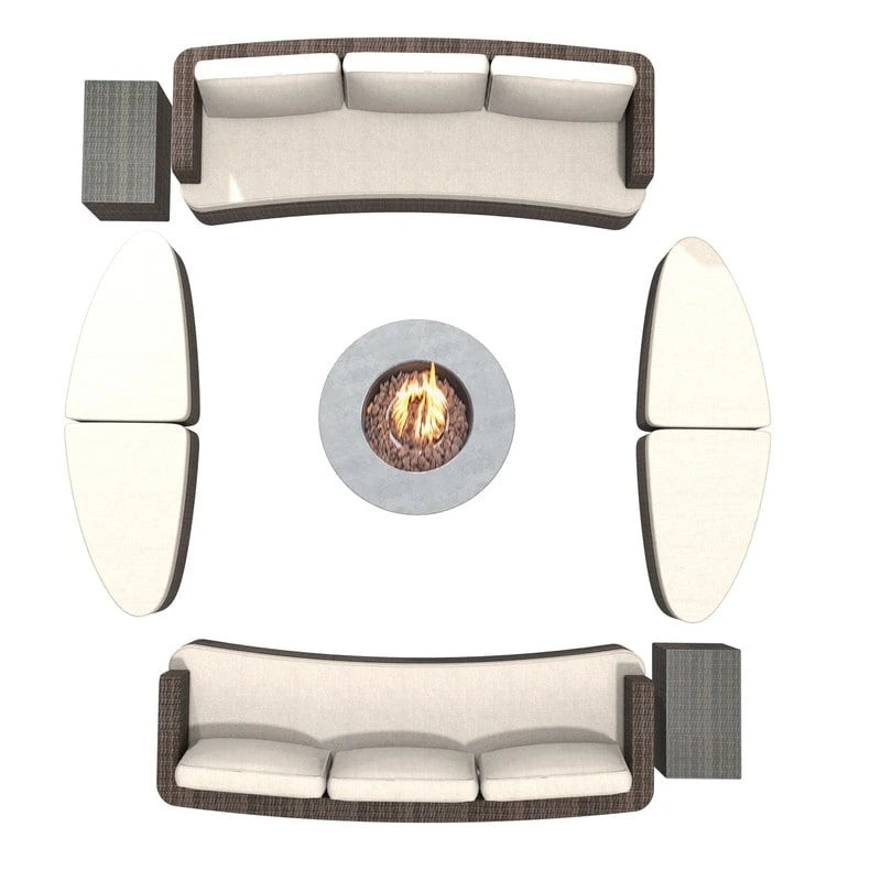 Ensemble de 9 pièces pour patio en résine tressée avec table foyer en béton