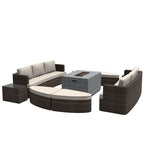 Ensemble de 9 pièces pour patio en résine tressée avec table foyer en béton