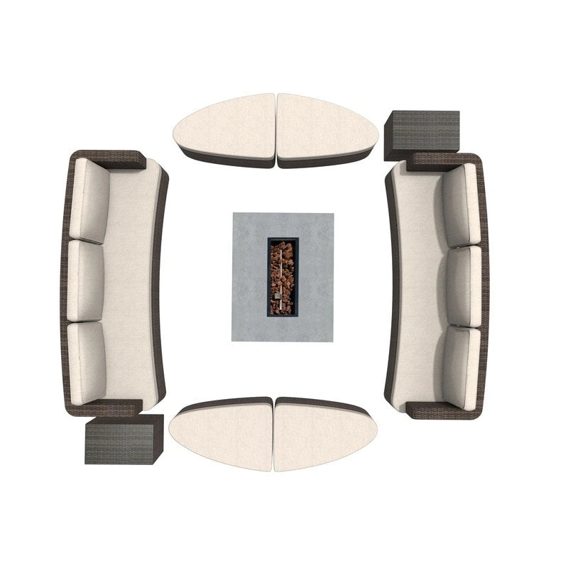 Ensemble de 9 pièces pour patio en résine tressée avec table foyer en béton