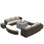 Ensemble de 9 pièces pour patio en résine tressée avec table foyer en béton