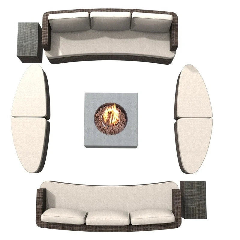 Ensemble de 9 pièces pour patio en résine tressée avec table foyer en béton