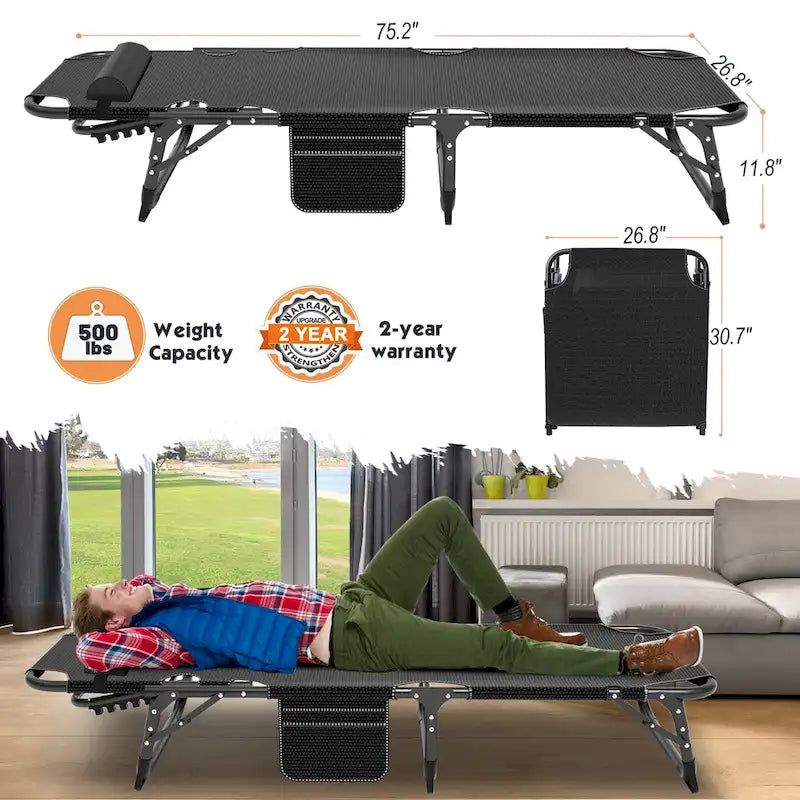 Lit de camp pliant DoCred amélioré et renforcé avec matelas