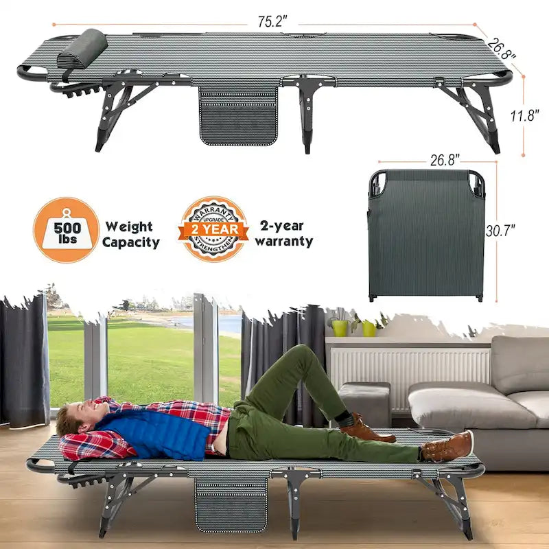 Lit de camp pliant DoCred amélioré et renforcé avec matelas