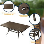 Ensemble de salle à manger de patio en aluminium moulé 9 pièces avec coussins